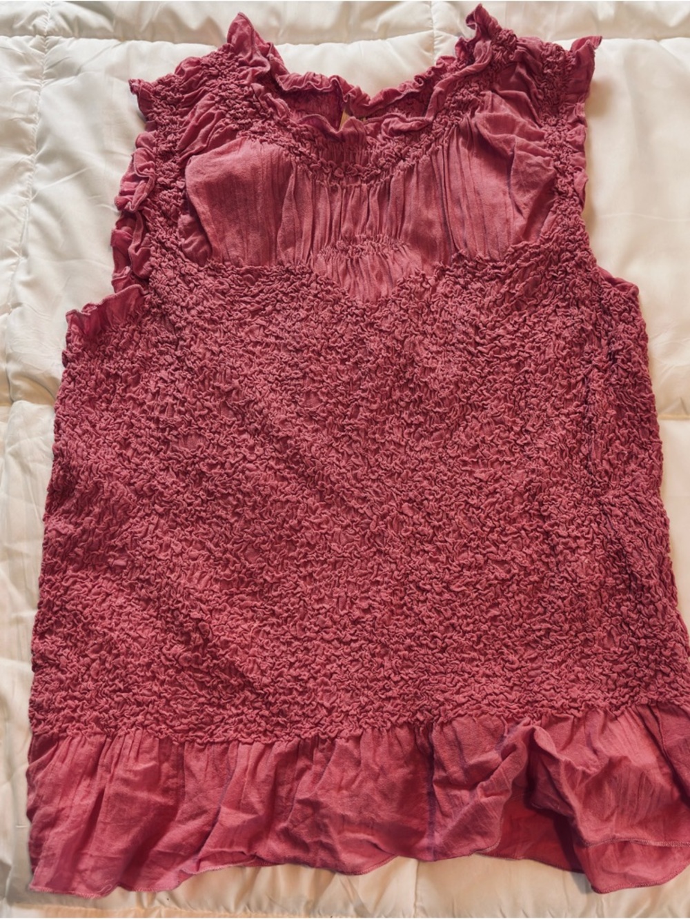 Anthropologie Mauve Pink Ruffled Sleeveless Smocked Blouse